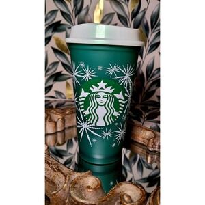 *RESCUE ANIMALFUNDRAISER*Sbux 2023 Reusable Hot Cup Green Snowflake Holiday 16oz